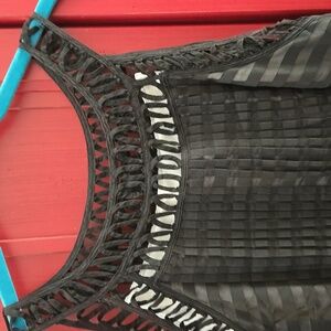 Black Sleeveless Dress with Sheer Stripes